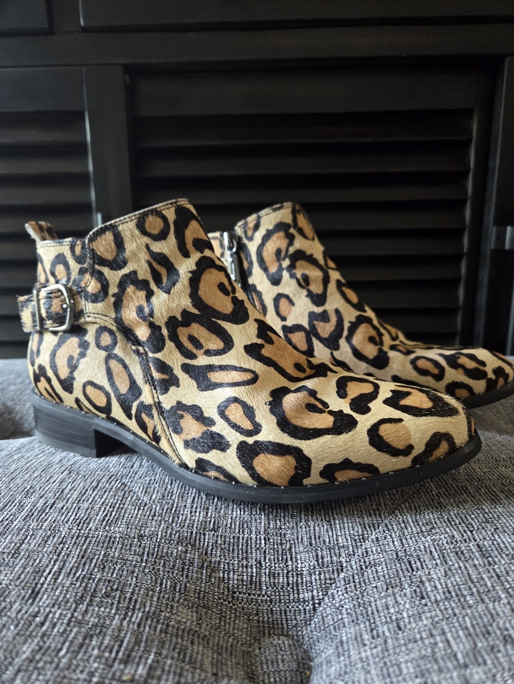 Leopard Print Ankle Boots Cow Hair - REAL FUR Waterproof Size 7.5